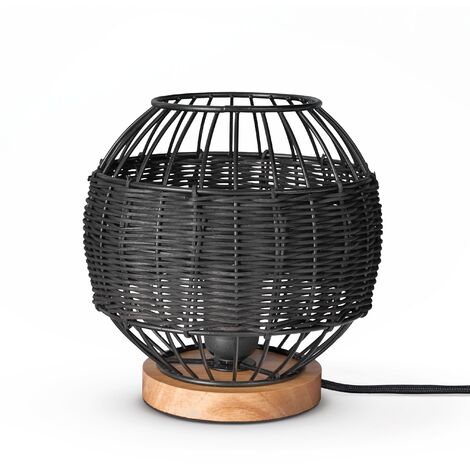Paco Home Rattan Pendelleuchte Wohnzimmer Tischleuchte Boho Käfig Lampe Nachttisch Metall Schwarz (Ø20 cm), Tischleute - Typ 5