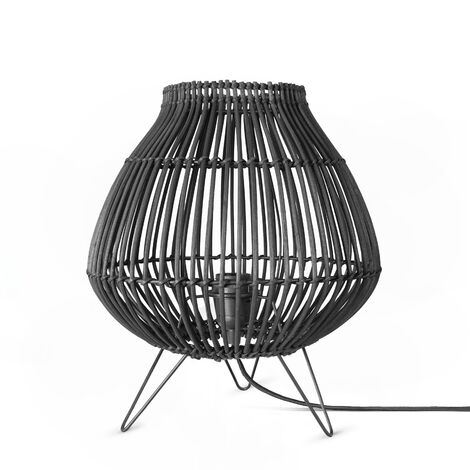 Tischleuchte Schwarz Käfig Paco Boho cm), Lampe Rattan (Ø16.5 Tischleute Metall Pendelleuchte Nachttisch 1 Typ Home - Wohnzimmer