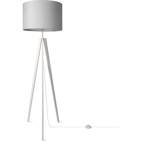 Paco Home Tischleuchte Dreibein Nachttischlampe Stehlampe E27 Stoff Lampenschirm Uni Stehleuchte - Weiß, Grau (Ø44.5 cm)