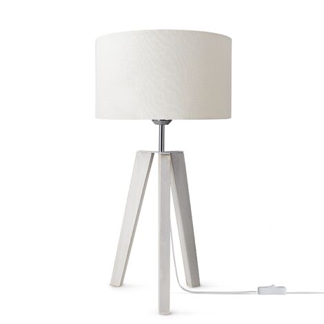 Paco Home Tischleuchte Dreibein Nachttischlampe Stehlampe E27 Stoff Lampenschirm Uni Weiß (Ø28cm), Tischleuchte - Weiß