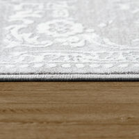 Teppich Wohnzimmer Kurzflor 3D Effekt Orientalisches Muster Ornamente Grau Creme 