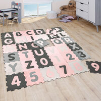 Paco Home Puzzlematte Spielmatte Schaumstoffmatte Baby Kinder Matte Mädchen Zahlen Buchstaben Pastell Rosa 36 Puzzleteile 32x32 cm x 36 Stück