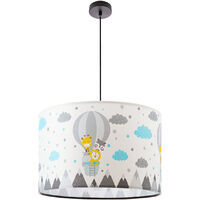 Paco Home Lampe Kinderzimmer Deckenlampe Pendelleuchte Heißluftballon Wolken Tiere Zoo E27  Creme (Ø45.5 cm),  Pendelleuchte - Schwarz