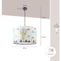 Paco Home Lampe Kinderzimmer Deckenlampe Pendelleuchte Heißluftballon Wolken Tiere Zoo E27  Creme (Ø45.5 cm),  Pendelleuchte - Schwarz