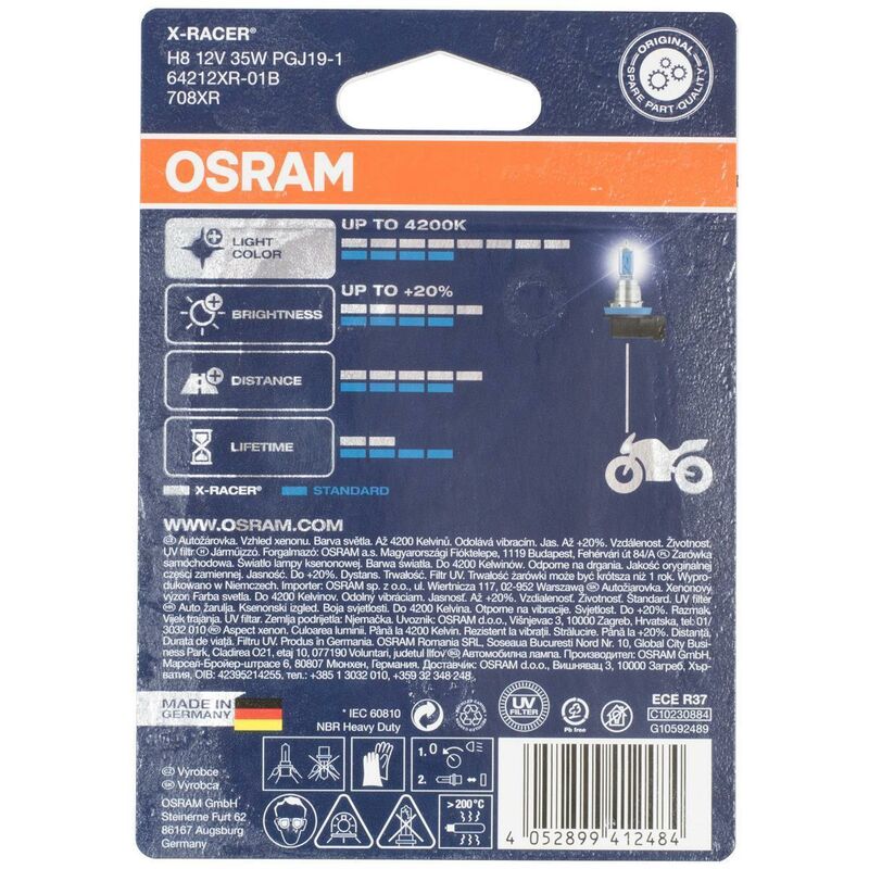 Osram 64212XR-01B X-RACER H8 Halogen Motorrad-Scheinwerferlampe,  Einzelblister (1 Stück)
