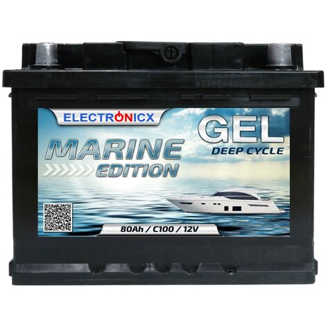 GEL Batterie 80AH Electronicx Marine Edition Boot Schiff  Versorgungsbatterie 12V Akku Deep Bootsbatterie Autobatterie Solarbatterie  Solar