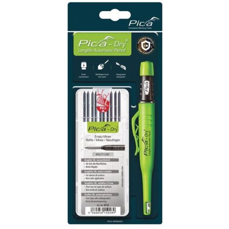 Crayon mine graphite 30403 – Protection contre poussière et humidité – Mécanisme POWER LOCK – Mines spéciales pour surfaces variées – Pica