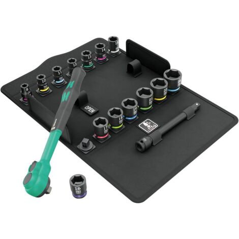Wera – Coffret cliquet et douilles 16 pièces 3/8" – Gaine en plastique à deux composants – Détecteur d'outils « Take it easy » – 5005530001