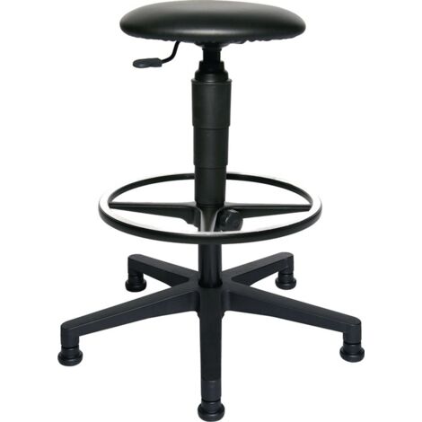 Tabouret pivotant avec roulettes, rembourrage en cuir synthétique, noir, hauteur d'assise 540-800 mm (1/3)