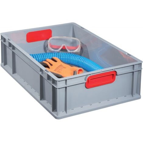 Conteneur de transport empilable L400xB300xH170mm gris PP avec poignée fermée rouge