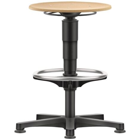 Tabouret pivotant avec roulettes au sol et anneau de fixation, bois de hêtre naturel, hauteur d'assise 560-830 mm, HO (1/3)