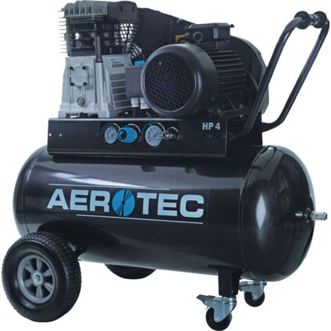 Compresseur 90L 10 bar 600 l/min 3 kW 400 V – Moteur à courroie – Manomètre intégré – Pour chantiers humides et espaces confinés – Aerotec