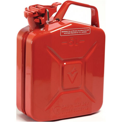 Bidon de carburant 5l rouge feu RAL 3000 acier bleu 0,9 mm L230xP120xH310 mm