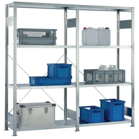 Étagère encastrée H2000xL2000xP400mm, fixation de base / extension, finition en acier, capacité de charge 150 kg, charge maximale sur le champ 1650 kg (1/4)