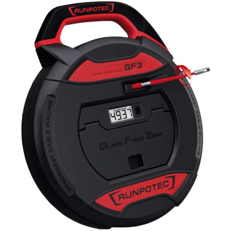 Runpotec – Tire-câble GF3 30m – Rayon de courbure 38mm – Tige en fibre de verre Ø 3mm – Compteur numérique intégré – Usage en conduits encombrés