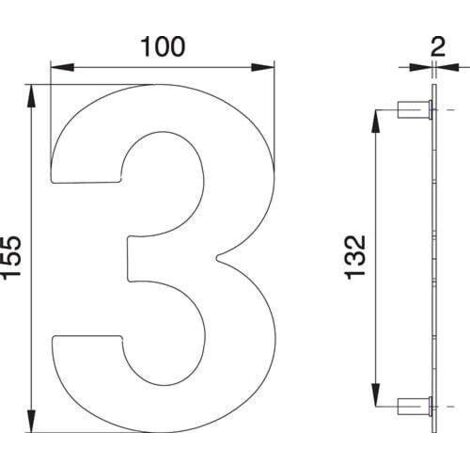 Numéro de maison chiffre 3 VA, diamètre 155 mm, largeur 100 mm