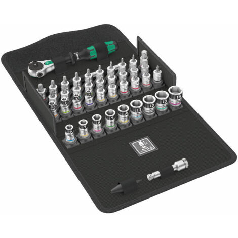 Wera – Coffret cliquet et douilles 42 pièces – Clé à cliquet 1/4 pouce – Embouts hexagonaux SW 4-14 mm – Acier chromé pour usage intensif (1/10)