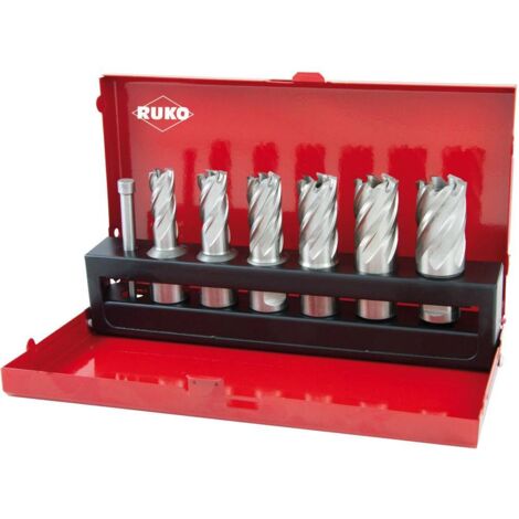 Ruko – Jeu de forets à noyau 7 pièces HSS – Diamètres 12 à 22 mm – Queue Weldon pour acier, aluminium et plastique – Coffret industriel - A782342 (1/8)