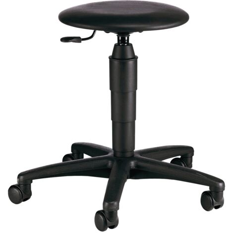 Tabouret pivotant avec roulettes, rembourrage en cuir synthétique, noir, hauteur d'assise 420-550 mm (1/4)