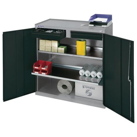 Armoire d'atelier / d'appoint H1000xL1000xP500mm 2 tiroirs, 2 portes gris clair / gris anthracite (1/4)