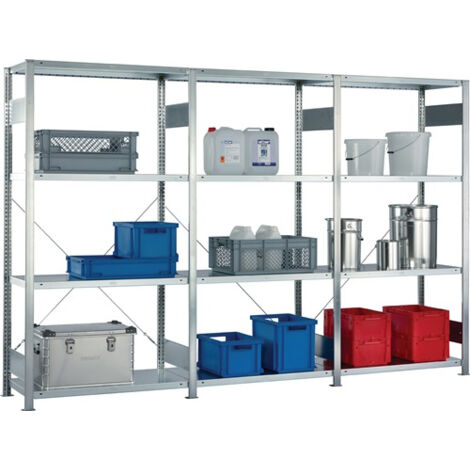 Étagère encastrée H2000xL3000xP400mm, fixation de base / additionnelle, finition en acier, capacité de charge 150 kg, charge de terrain 1650 kg, 12 pièces (1/5)
