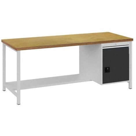 Banc de travail gris clair B2000xH859xT750mm Multiplex de hêtre 40mm 1 tiroir 1 porte (1/3)