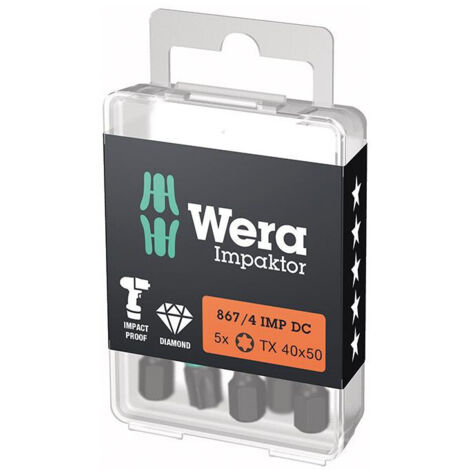 Bit 867/4 IMP DC T40 L.50mm 1/4 pouce E6,3 Impaktor, boîte DC avec 5 embouts