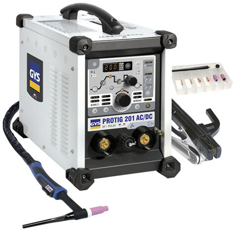 GYS – Poste à souder TIG PROTIG 201 AC/DC HF FV – Soudage aluminium, acier, inox, cuivre – 10-200A, 230V, portable, avec accessoires