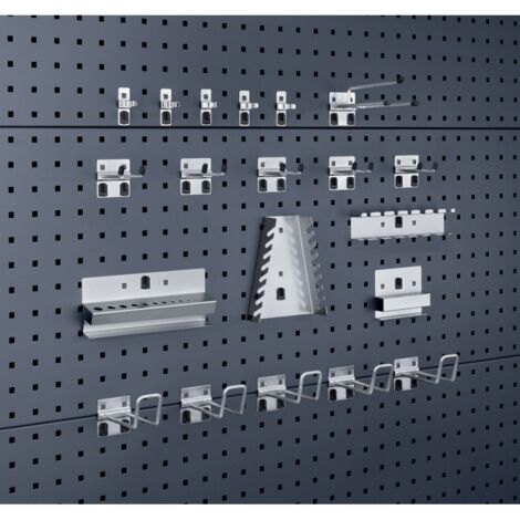 Kit de supports pour outils, 20 pièces, avec fixation pour plaques perforées (1/2)