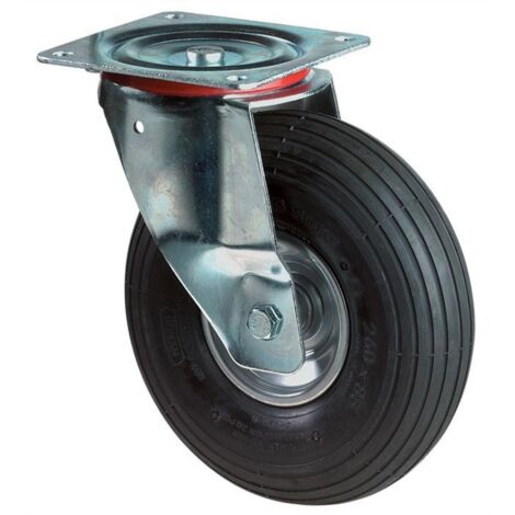 Roue gonflable Ø de la roue 260 mm Capacité de charge 2 roulette pivotante avec plaque de fixati profil rainuré