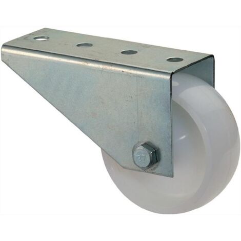 Roue de portail D.80mm – Capacité 50kg – Fixation par plaque – Plastique blanc – Largeur plaque 45mm – Longueur plaque 115mm – Bs Rollen (1/3)