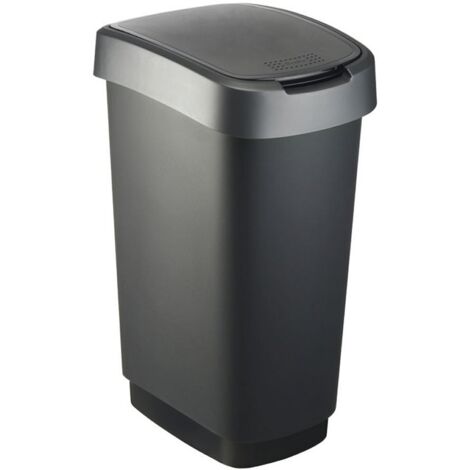 Poubelle automatique 50l – Dimensions H602xL298xP401mm – Couvercle en aluminium sombre – Centre de recyclage avec couleurs – Rotho