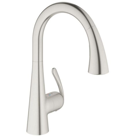 Grohe – Mitigeur de cuisine 32294DC2 Zedra monocommande – Bec orientable 360° – Douchette dual extractible – Surface StarLight anti-rayures