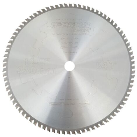 Lame de scie circulaire 320mm – Acier carbure – Pour métal et matériaux composites – 84 dents – Trou D.25,4mm – Épaisseur 2,2mm – Jepson (1/3)