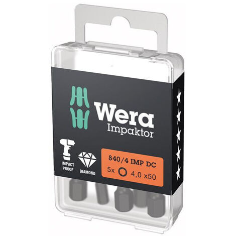 Embout 840/4 IMP DC 4mm L.50mm 1/4 pouce E6,3 Impaktor, Boîte DC avec 5 embouts
