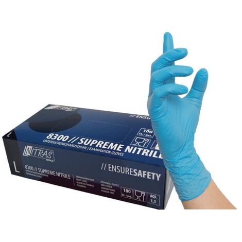Gant jetable SUPREME NITRILE Taille XL bleu Nitrile EN 374 EPI III 100 pièces/par boîte (1/4)