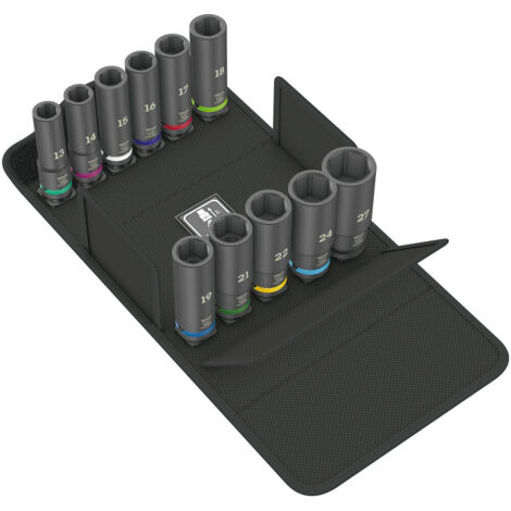 Wera – Jeu de clés à douille 11 pièces 1/2" – Acier chromolybdène – Pour clés à chocs électriques ou à air comprimé – Embouts avec repérage par couleurs (1/7)