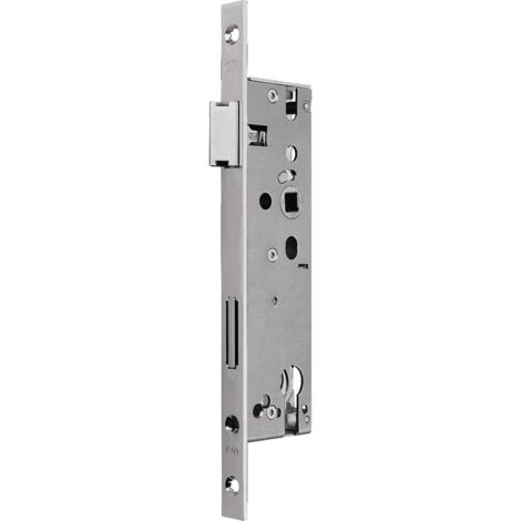 Serrure monopoint encastrée 16mm – Entraxe 92mm – Pêne réversible pour portes à un battant – Acier inoxydable mat – Longueur têtière 255mm – BKS