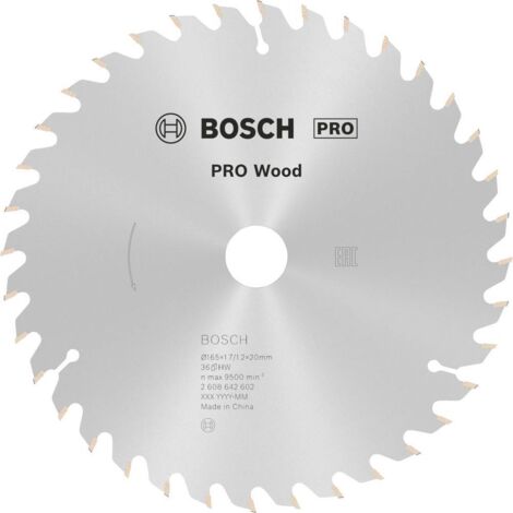 Bosch – Lame de scie circulaire carbure 165mm – Alésage 20mm – Épaisseur 1.7mm – 36 dents pour bois dur – Coupe nette sans éclat