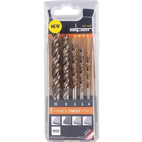 Jeu de forets hélicoïdaux en bois TIMBER TWIST 5 pièces, diamètres 4,5,6,8,10 mm (1/2)