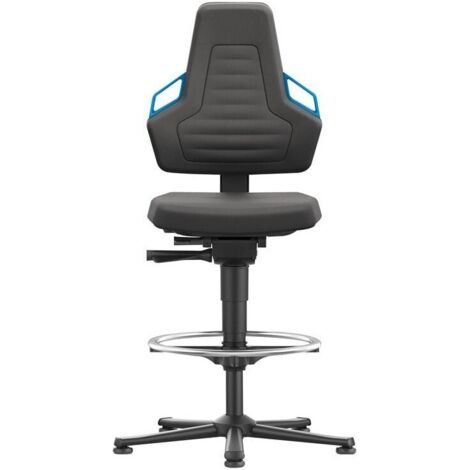 Chaise de bureau pivotante Nexxit avec roulettes au sol + anneau de pied, couleur de la poignée bleue, mousse intégrale (1/5)