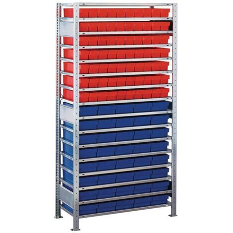 Étagère encastrée H2000xL1000xP400mm Étagère de base 16 niveaux 70xL 400mm rouge / 40xL 400mm bleu (1/3)