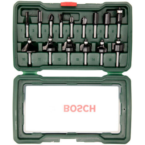 Jeu de fraises-HM Bosch 15 pièces Diamètre : tige 1/4 - 2607019468