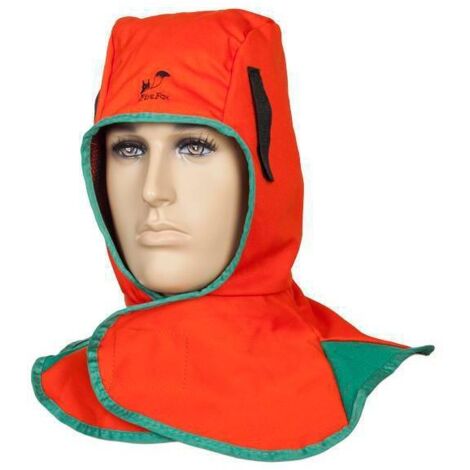 Cagoule de soudage avec fermeture Velcro, orange, EN ISO 11611:2015 Classe 1/A1+A2 (1/4)