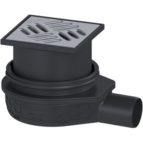 Kessel – Siphon de sol ultraplat DN 50 – Grille à fentes 120 x 120 mm – Raccordement horizontal – Capacité 0.95 l/s – Classe de charge K3