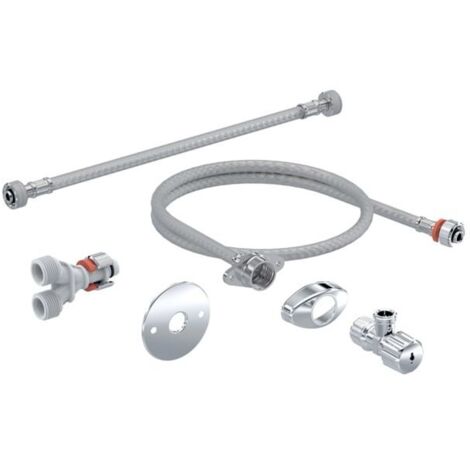 Geberit – Raccordement eau abattant lavant pour WC suspendu – Filetage plomberie 1/2' – Finition métal – Kit complet avec raccord en Y et robinet équerre