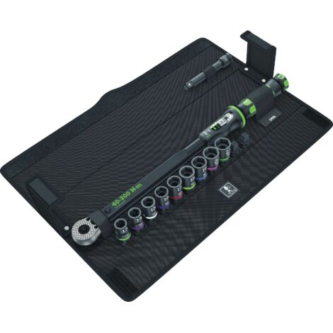 Wera – Clé dynamométrique 1/2" 40-200 Nm avec cliquet réversible – 11 pièces avec douilles 6 pans – Précision ± 3% – 5075681001