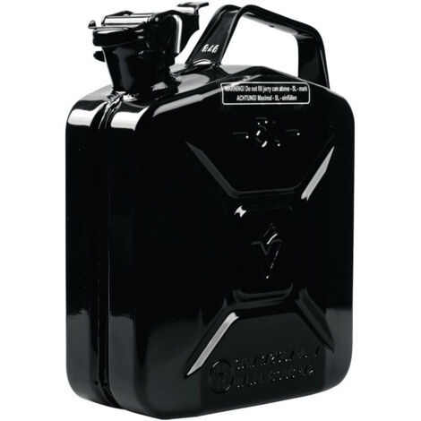 Bidon d'essence 5 l, tôle d'acier noire RAL 9005, 0,9 mm, L 230 x l 120 x H 310 mm