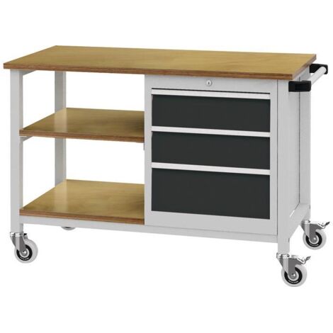Établi l.1200xP540xH880 mm hêtre Multiplex gris clair/gris anthracite 3 tiroirs 2 x 150, 1 x 200 mm (1/3)