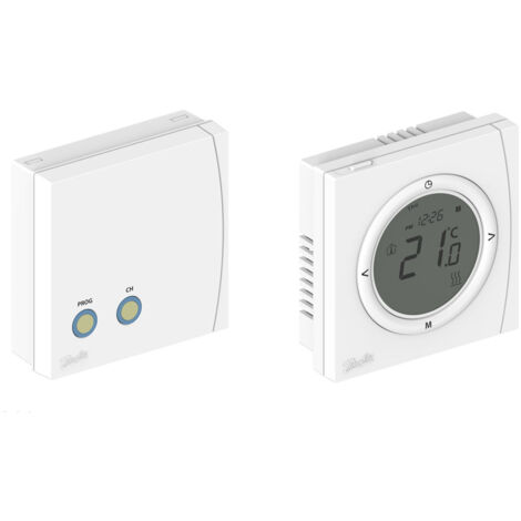 TP 5001-RF V2, thermostat digital sans fil programmable, mode 5j+2j, sortie relais inverseur, alimentation à piles pour le thermostat - Danfoss (1/2)